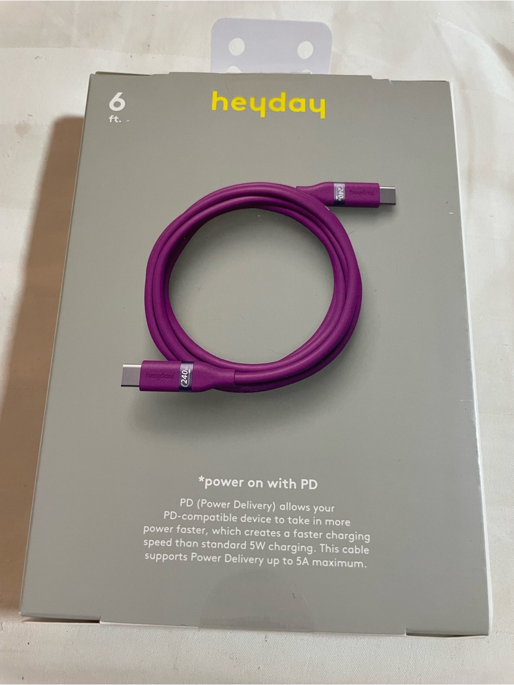 Heyday 240 Purple USB-C to USB-C fast Charging Cable 6 feet Silicone Neon Violet - Picture 4 of 14